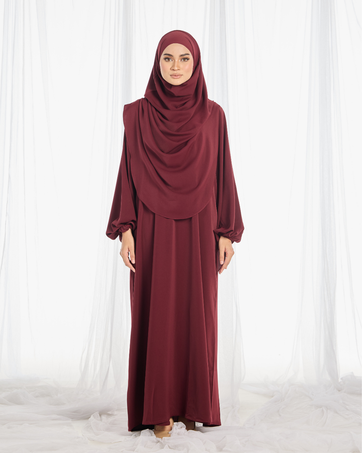 PO III : Warda Khimar Umrah Set in Maroon