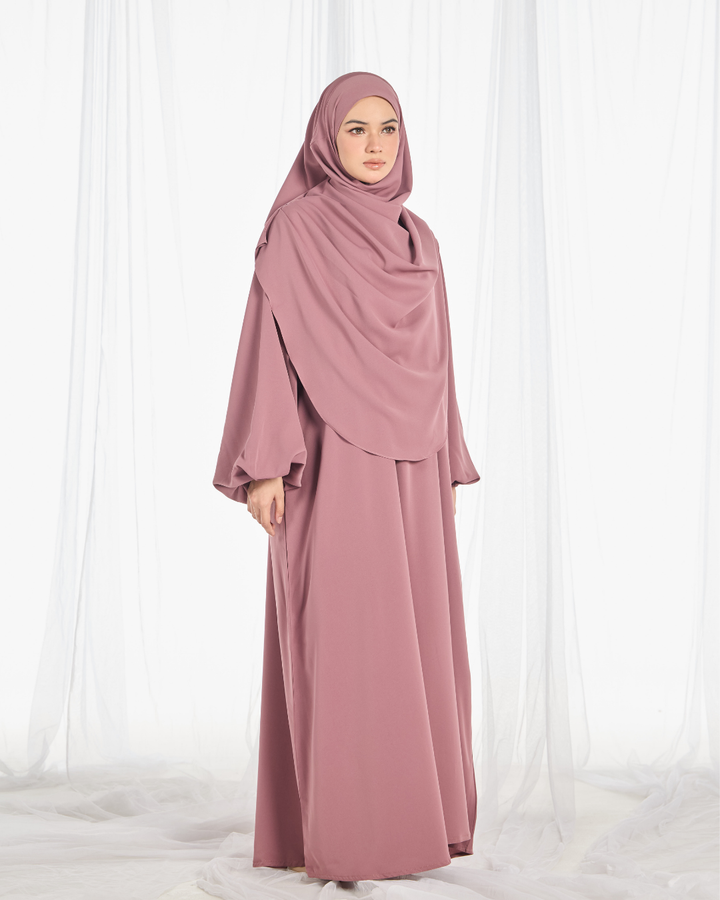 PO III : Warda Khimar Umrah Set in Dusty Rose