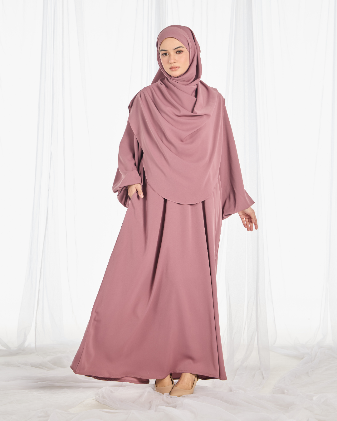 PO III : Warda Khimar Umrah Set in Dusty Rose