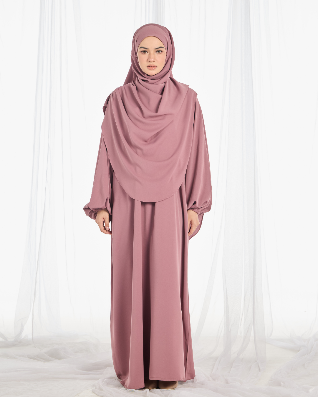 PO III : Warda Khimar Umrah Set in Dusty Rose