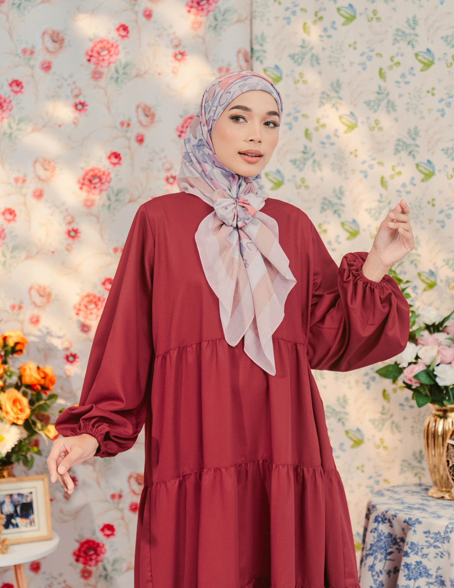 Lucy Tiered Dress in Berry Red