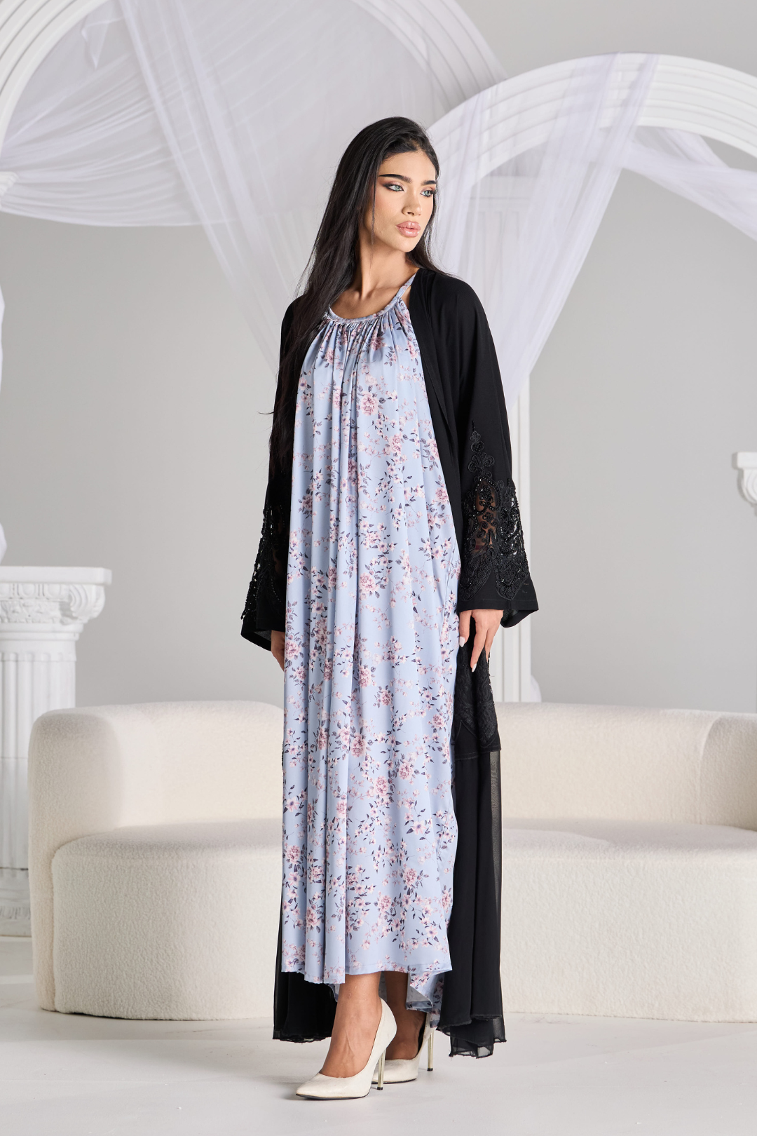Layali Silk Slip in Blossom Blue