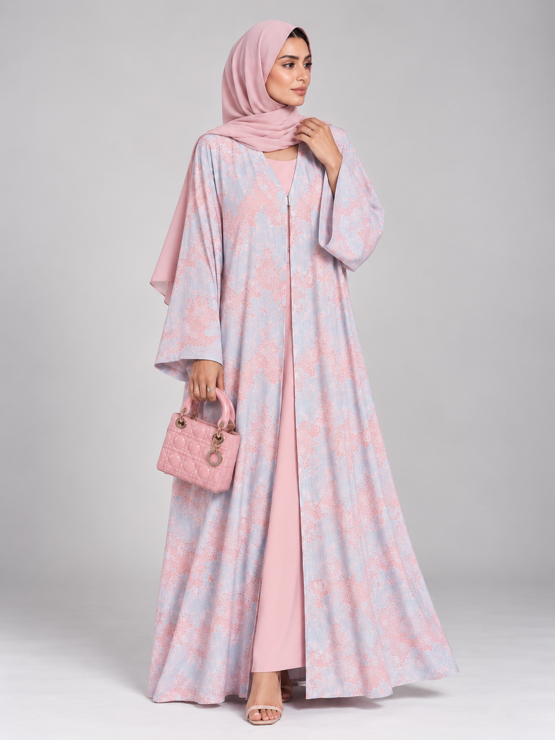 Ellysa Linen Lace Outer Abaya in Cotton Candy