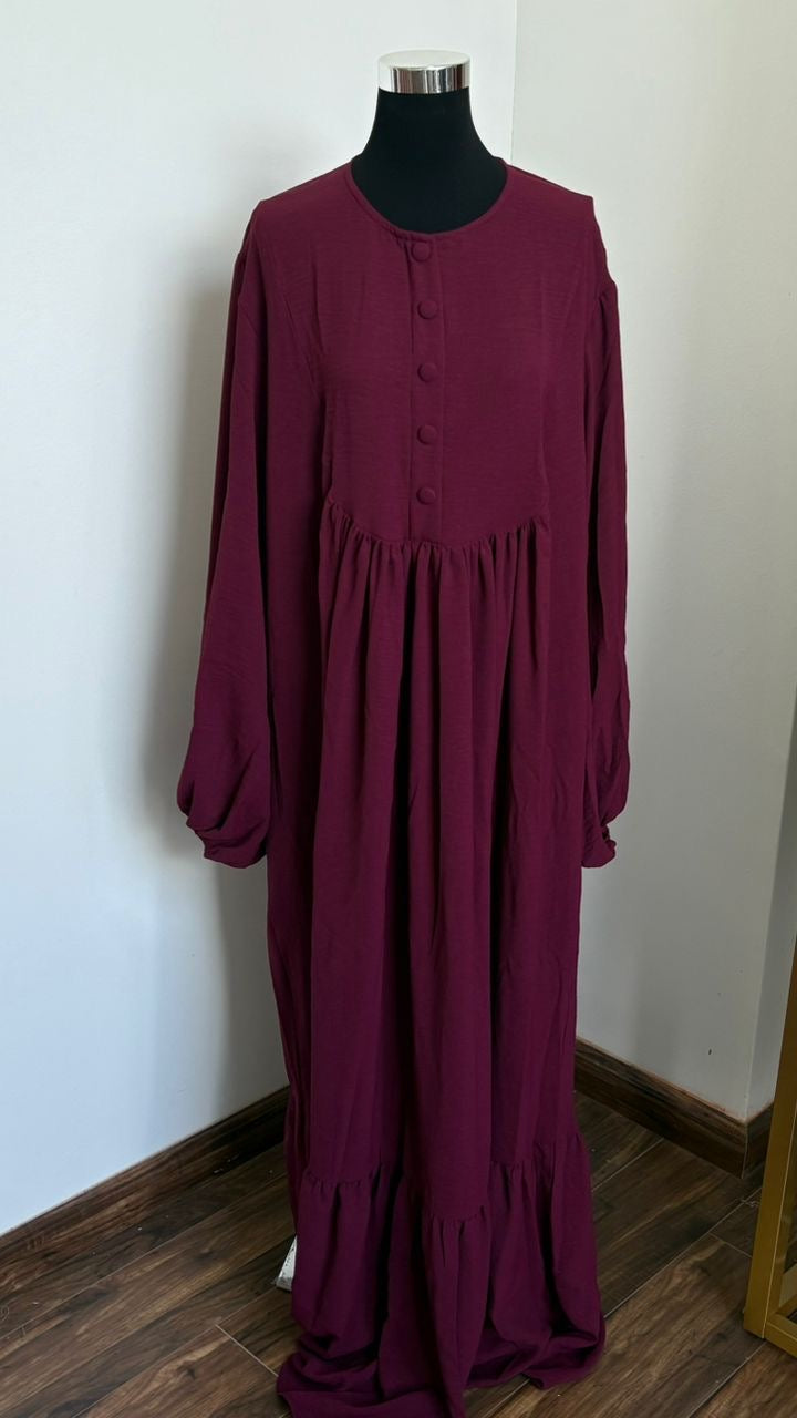 Saufa Babydoll Tiered Dress in Maroon
