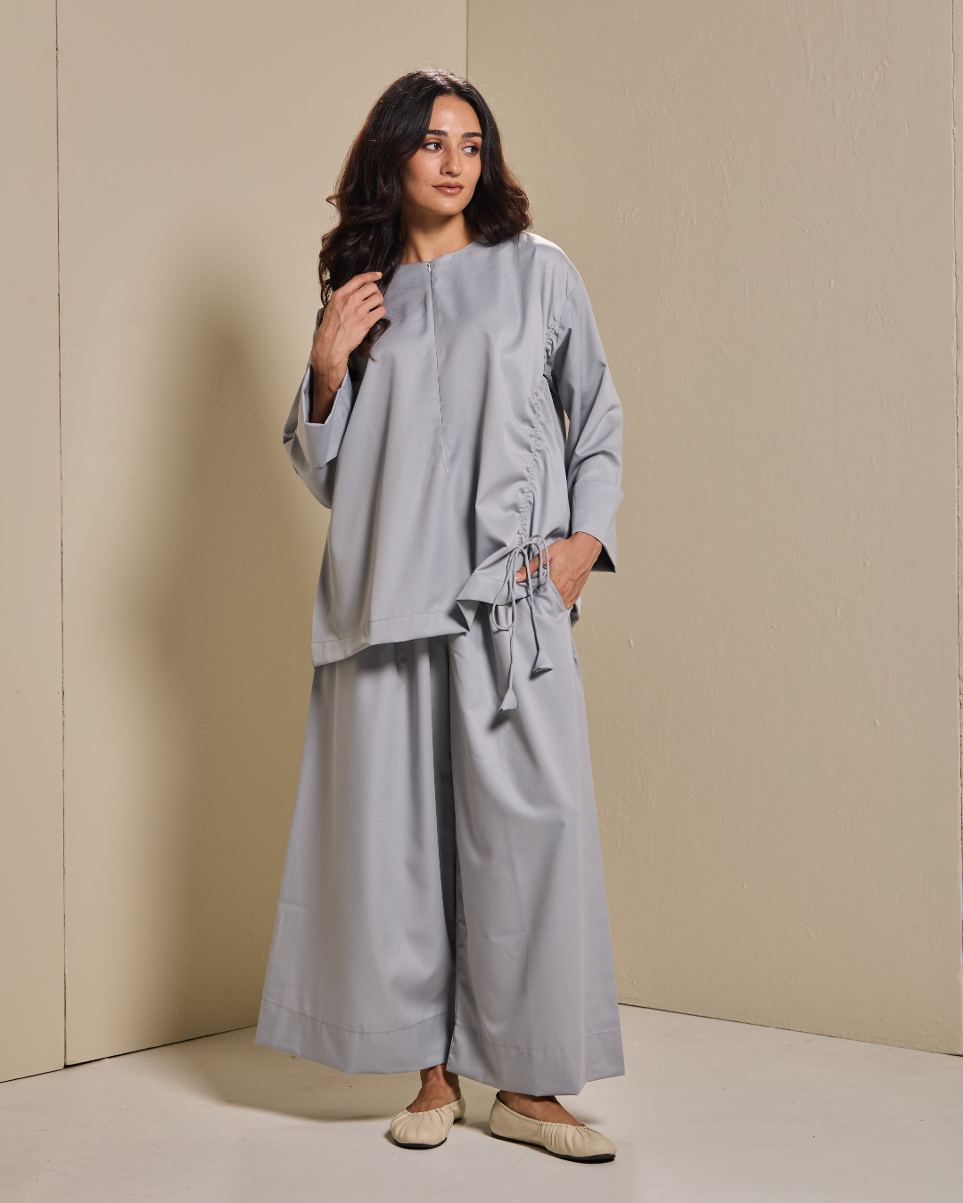 Ziyana Pants Set in Light Grey