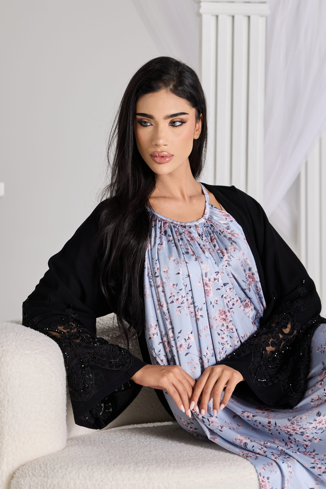 Layali Silk Slip in Blossom Blue