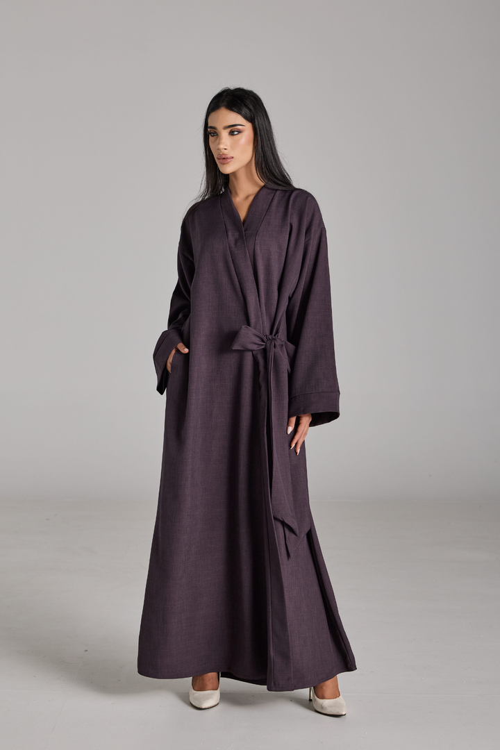 Taline Abaya in Eggplant Purple