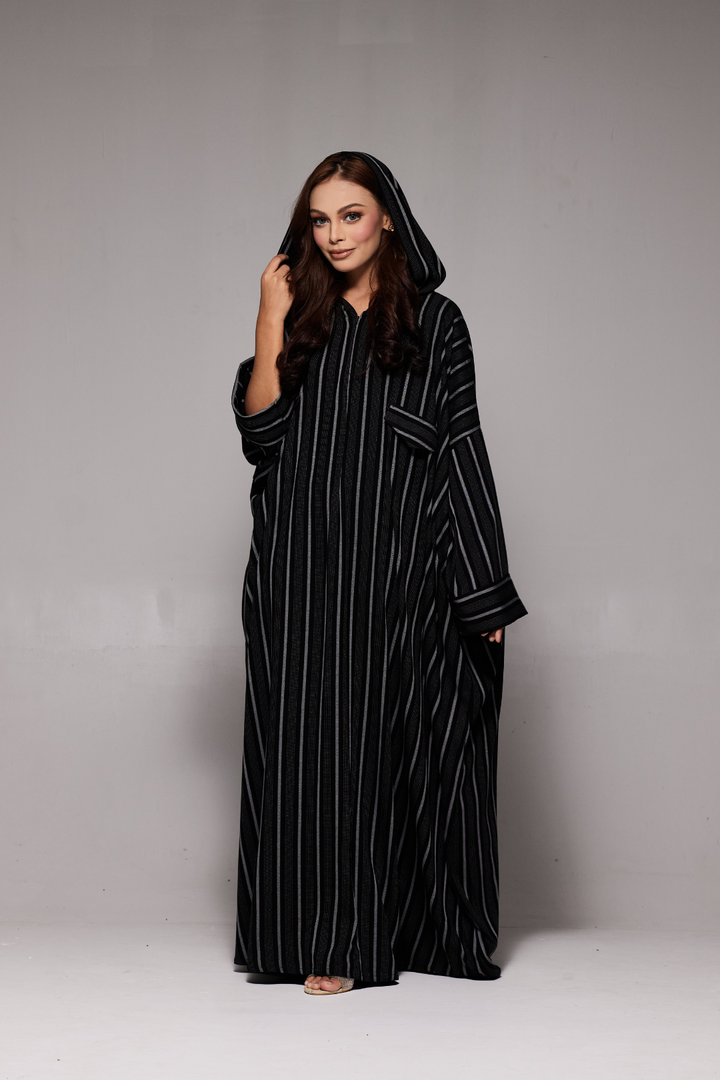 Deena Striped Hoodie Abaya