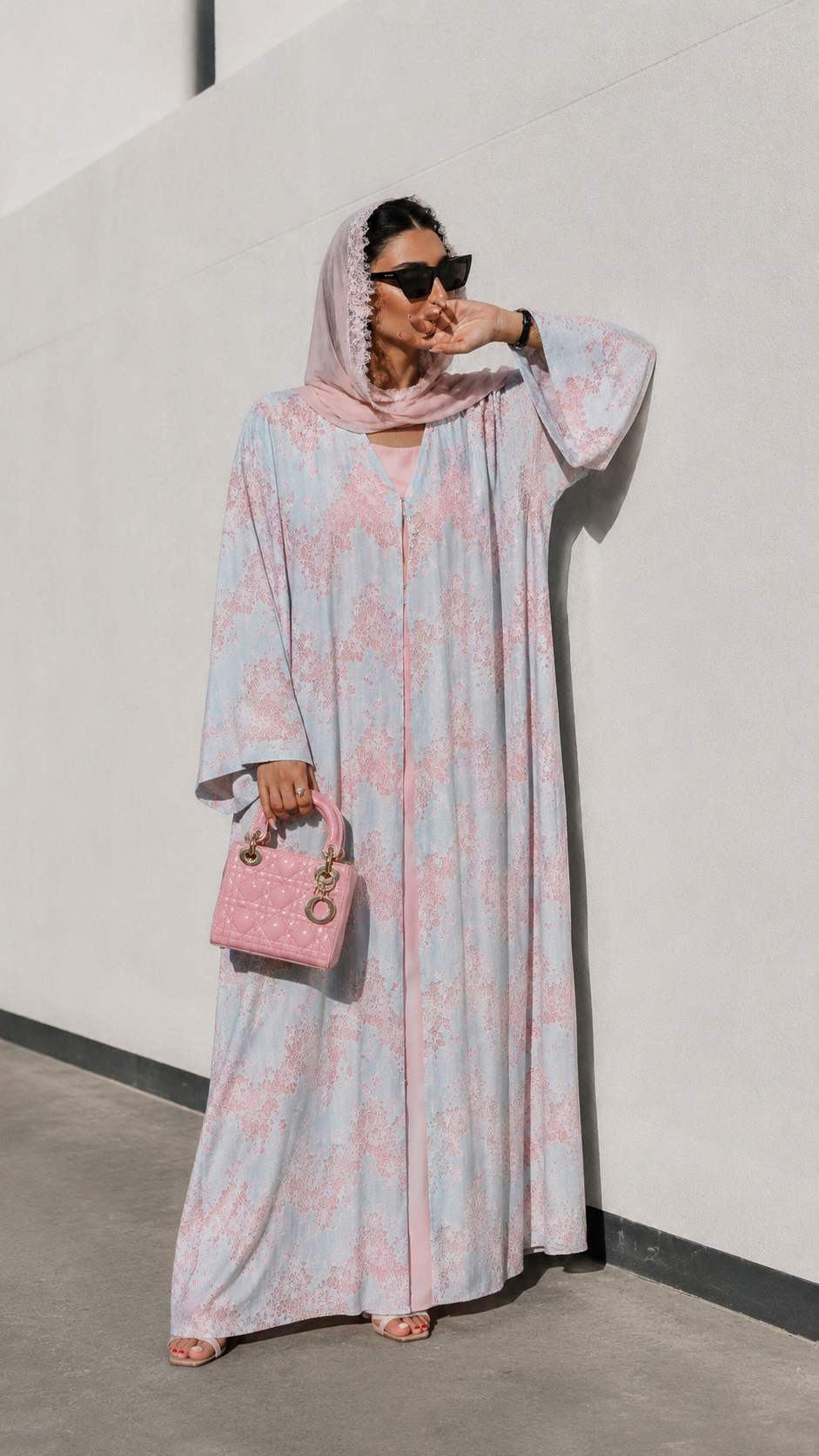 Ellysa Linen Lace Outer Abaya in Cotton Candy