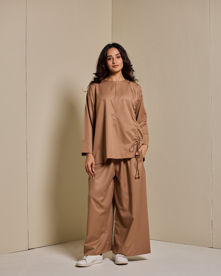 Ziyana Pants Set in Camel Brown