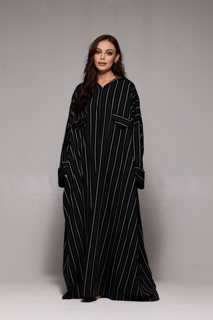 Deena Striped Hoodie Abaya