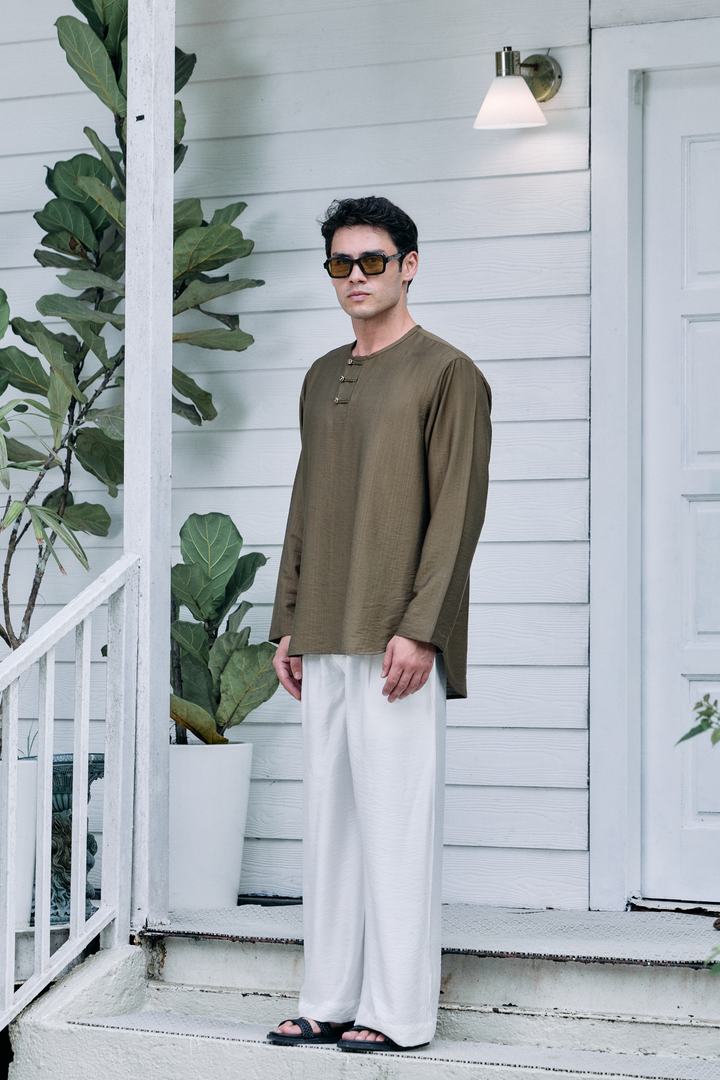 Terra Linen Top in Olive
