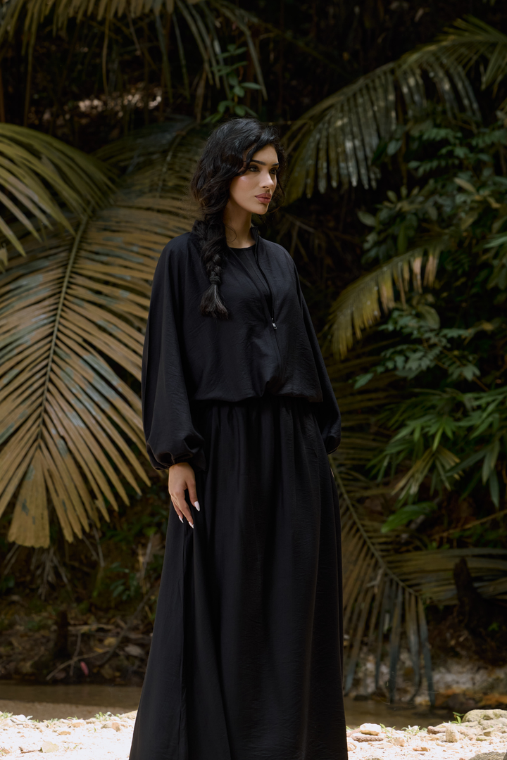 Ayana Bomber Skirt Linen Set in Black