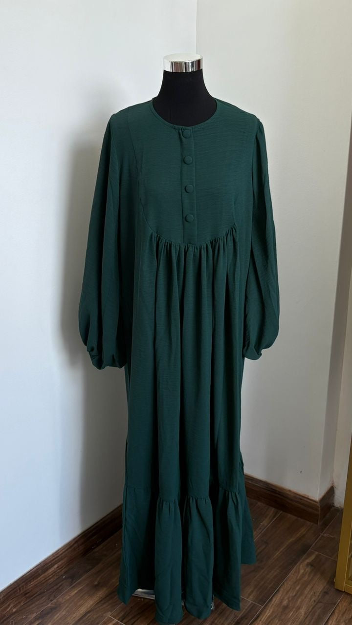 Saufa Babydoll Tiered Dress in Green