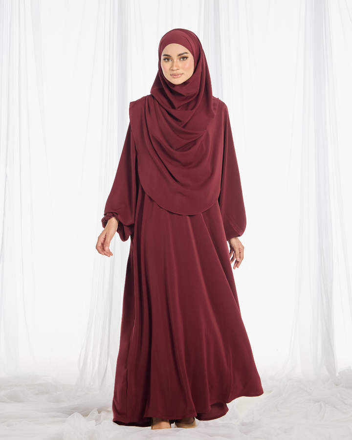 PO III : Warda Khimar Umrah Set in Maroon