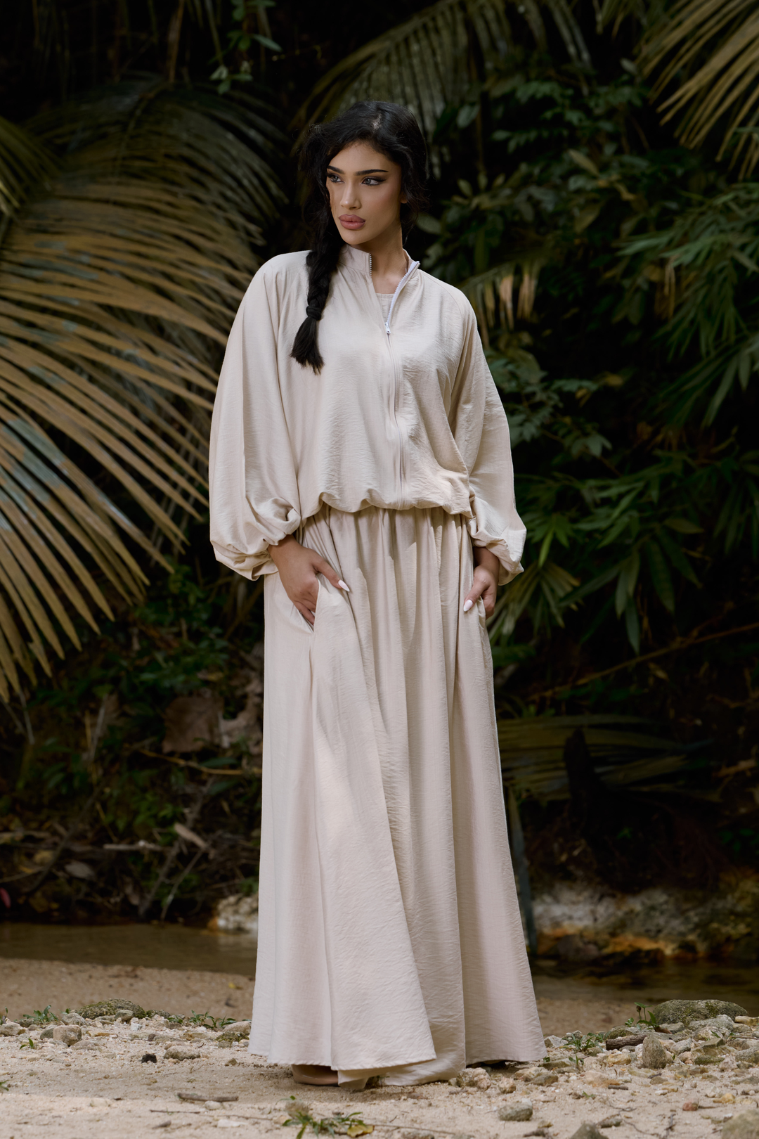Ayana Bomber Skirt Linen Set in Cream