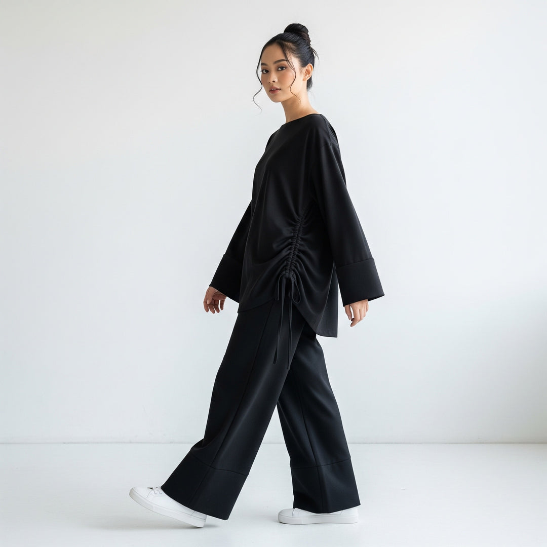 Ziyana Cotton Cinched Blouse and Pants Set