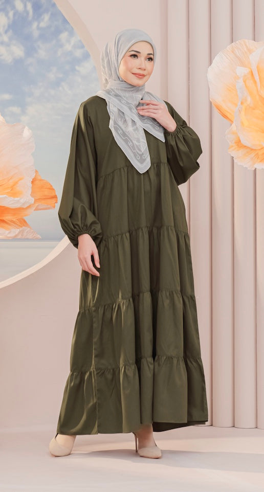 Lucy Tiered Dress in Olive Green