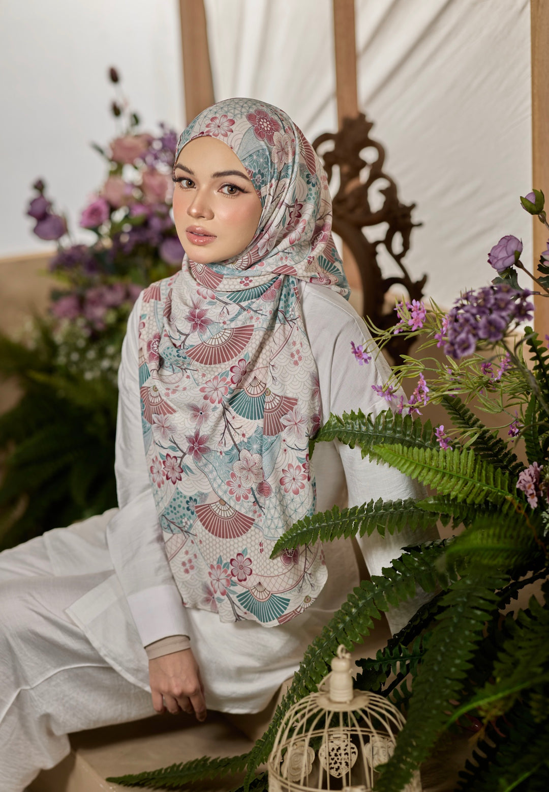 Printed Leya Curved Tie Back Korean Chiffon Shawl