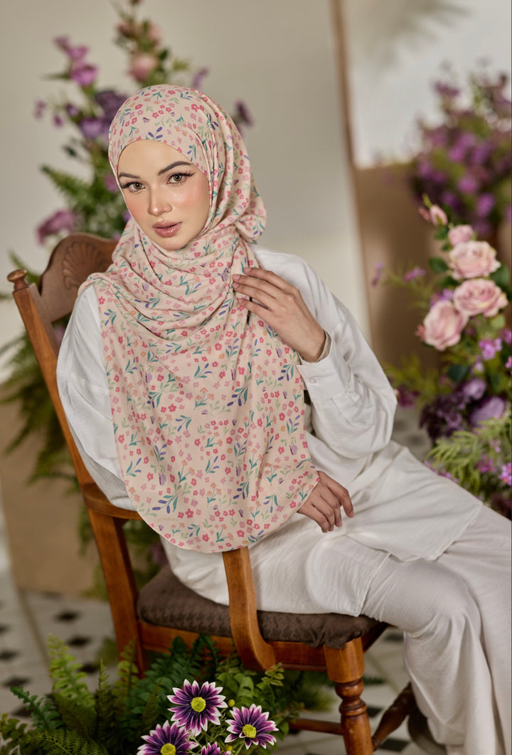 Printed Leya Curved Tie Back Korean Chiffon Shawl