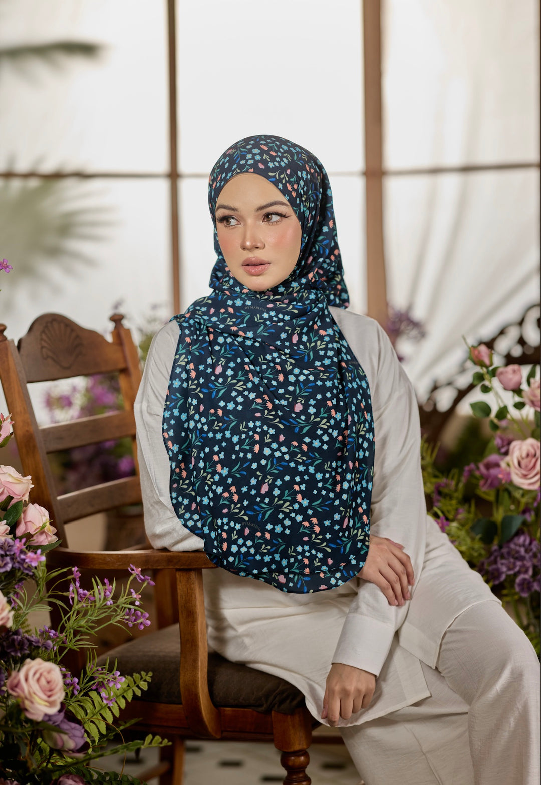 Printed Leya Curved Tie Back Korean Chiffon Shawl