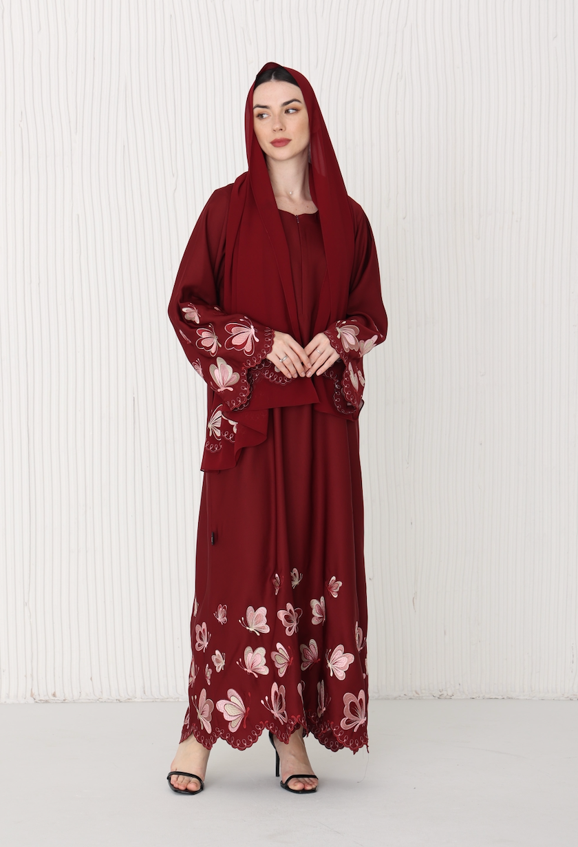 Emerina Abaya in Garnet Red