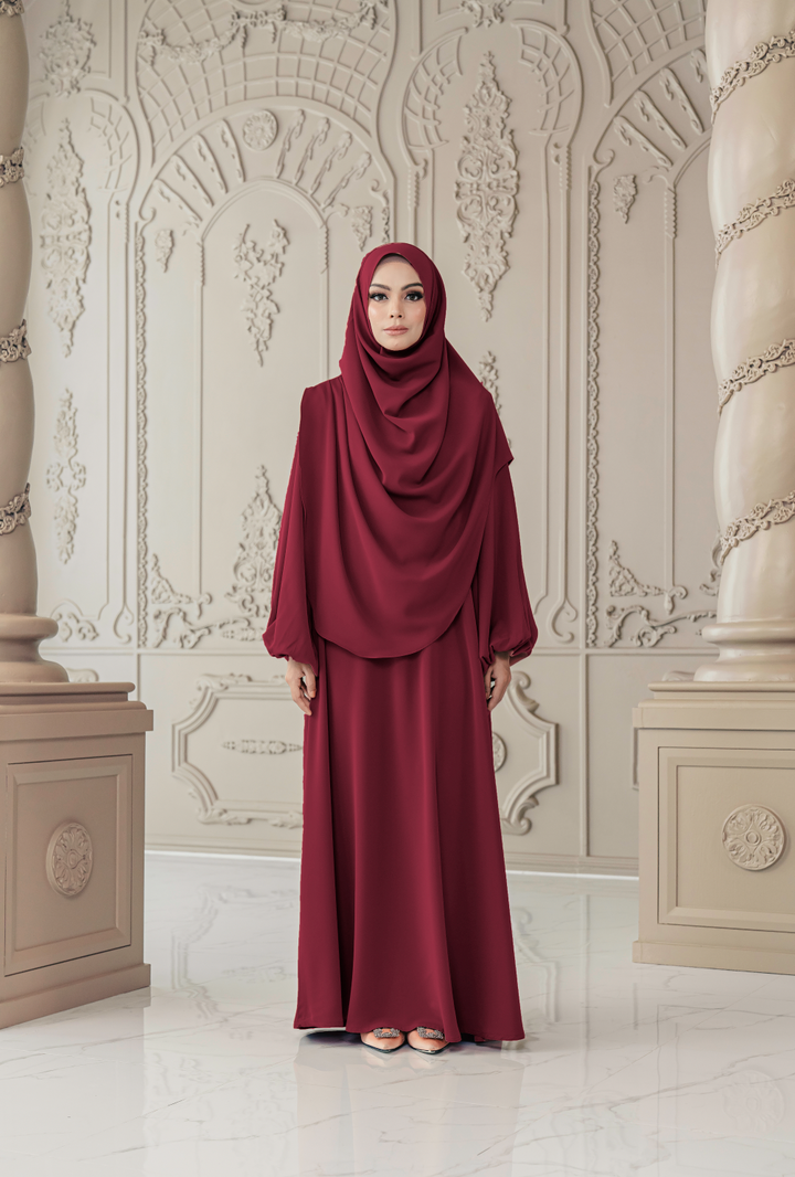 PO III : Warda Khimar Umrah Set in Maroon