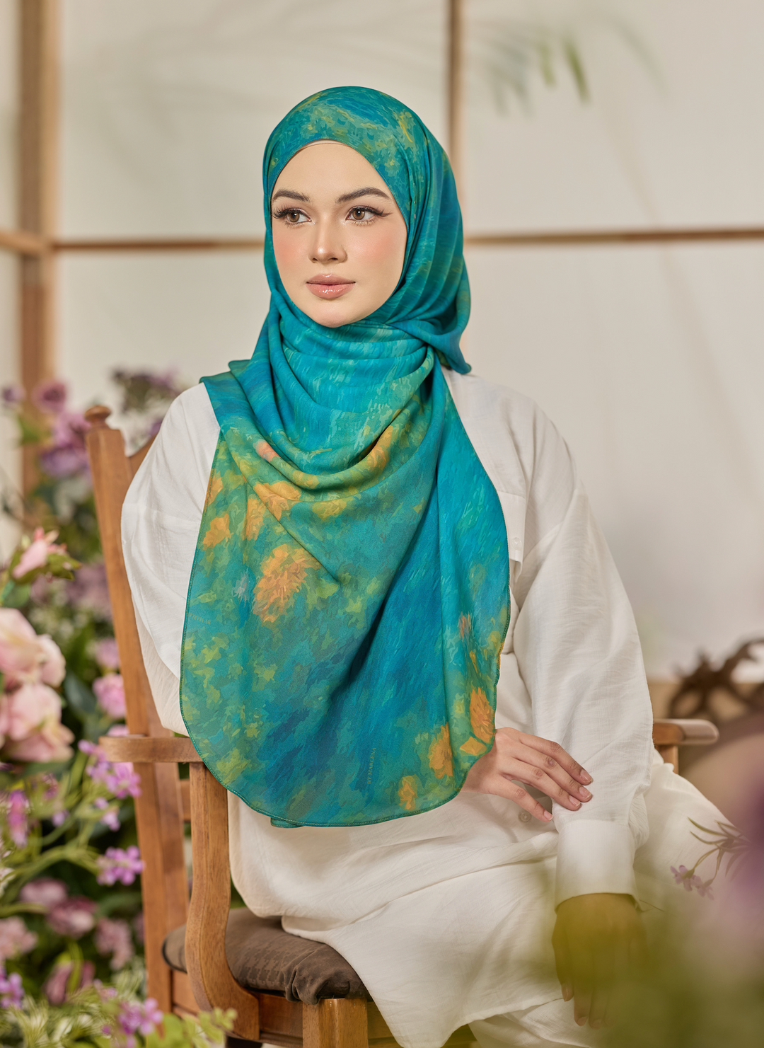 Printed Leya Curved Tie Back Korean Chiffon Shawl