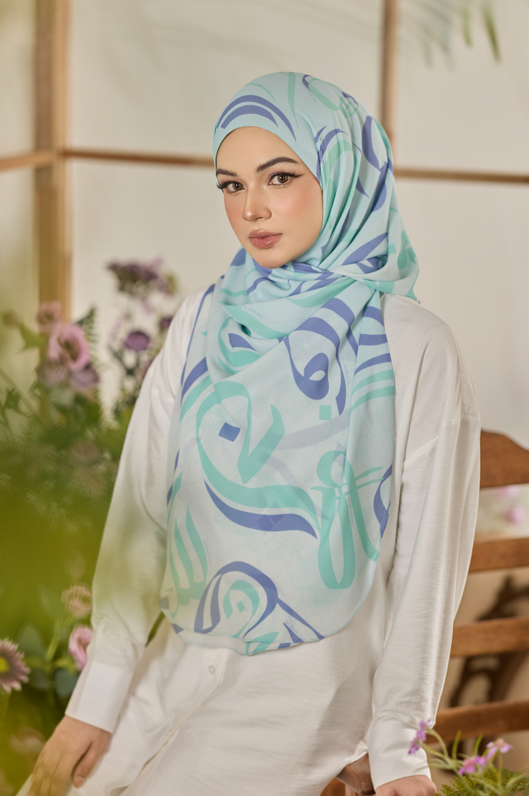 Printed Leya Curved Tie Back Korean Chiffon Shawl