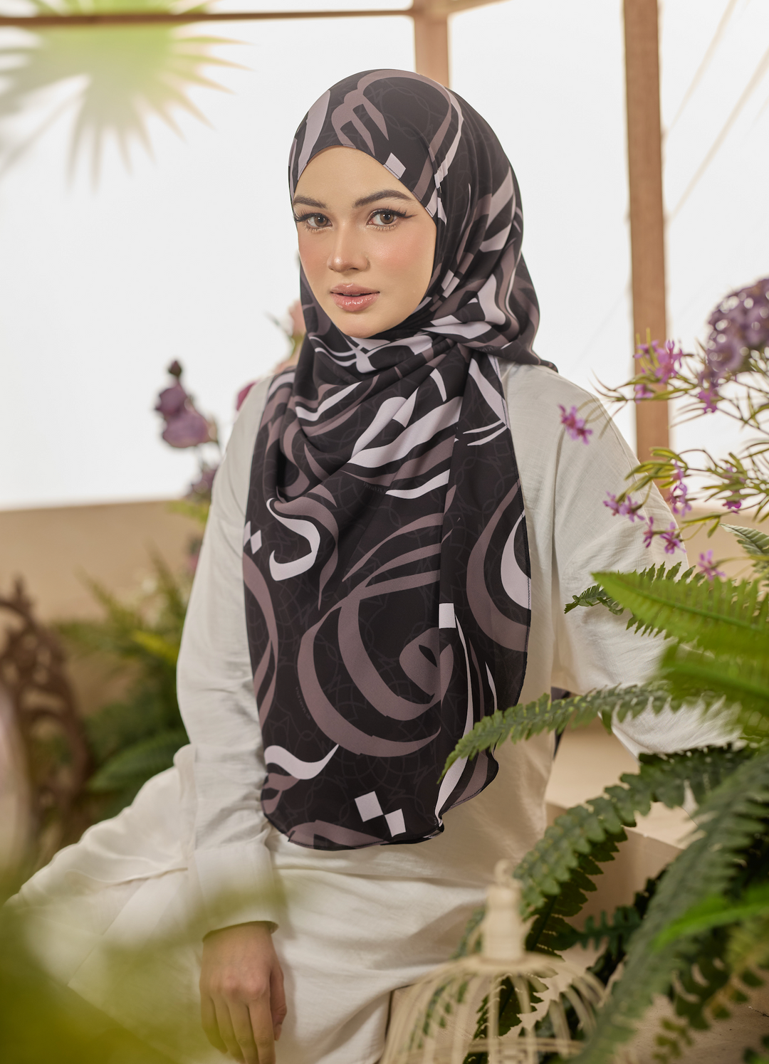 Printed Leya Curved Tie Back Korean Chiffon Shawl
