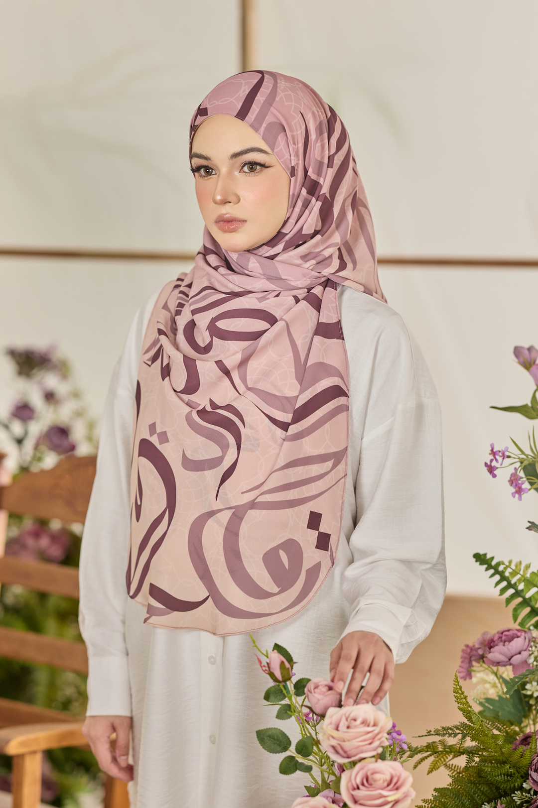 Printed Leya Curved Tie Back Korean Chiffon Shawl