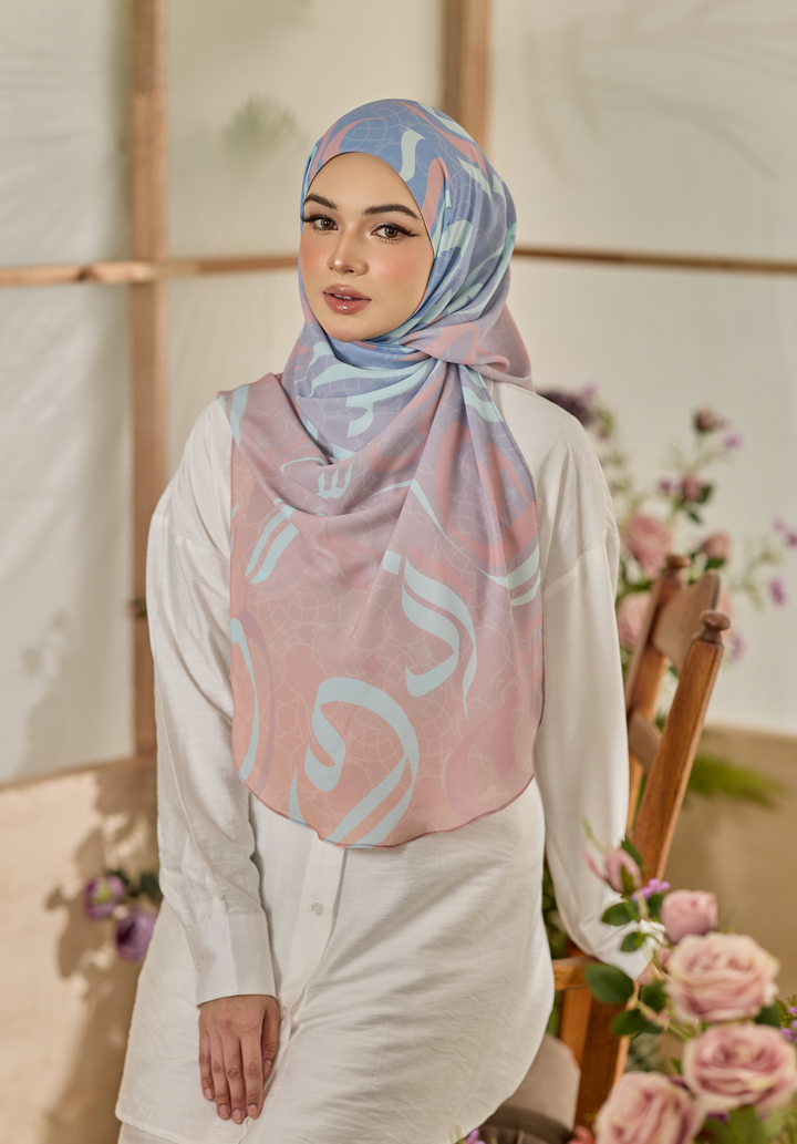 Printed Leya Curved Tie Back Korean Chiffon Shawl