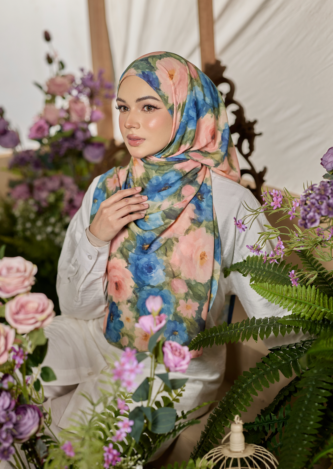 Printed Leya Curved Tie Back Korean Chiffon Shawl