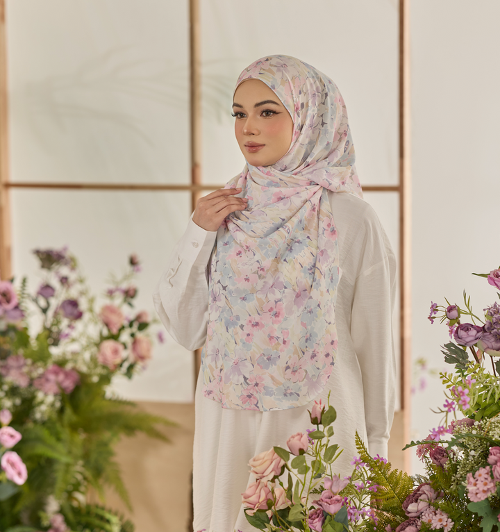 Printed Leya Curved Tie Back Korean Chiffon Shawl