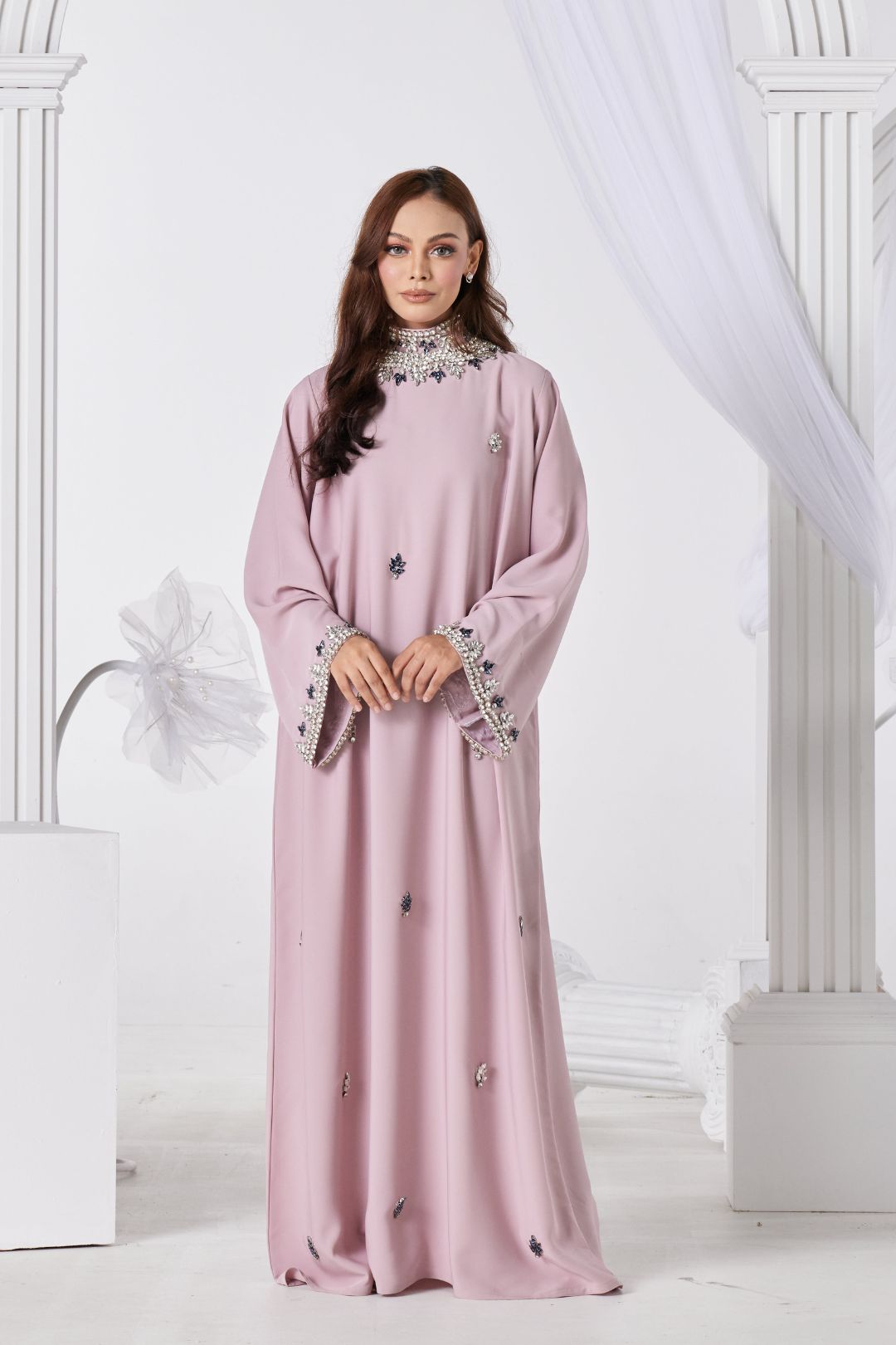 PO Luxe Series : Ammara Abaya in Beige Pink