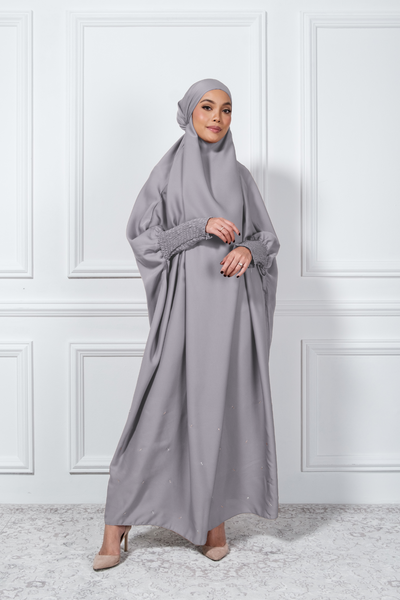Jilbab Crystal Abaya in Light Grey